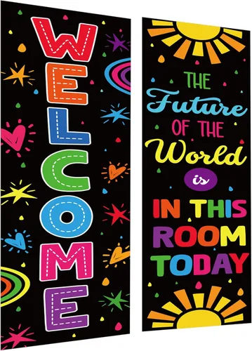 Coloridas decoraciones para el aula, pancarta de bienvenida y póster para profesores, letrero de afirmaciones positivas, tablero de anuncios