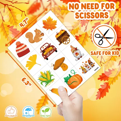 Miniatura 4 de 96 piezas de tatuajes temporales precortados para otoño y otoño, decoración de fiesta de cumpleaños, suministros de decoración de Acción de Gracias