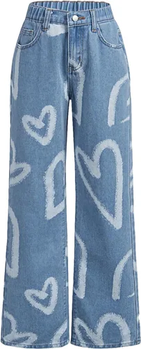 Floerns Jeans de mezclilla de pierna recta rasgados con cintura elástica para niñas