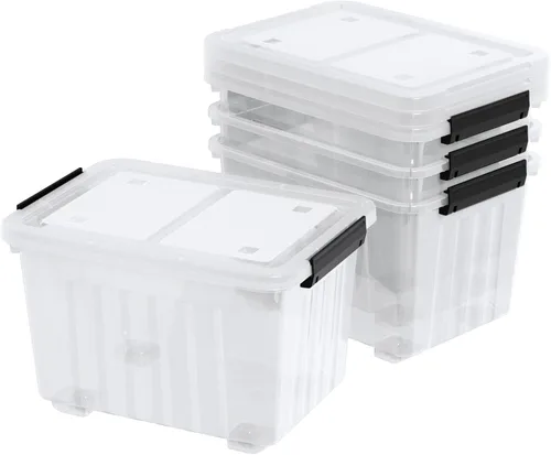 Miniatura 16 de Caja de almacenamiento transparente pequeña de 3.5 cuartos de galón con asa, pequeños contenedores de plástico con tapas, 6 paquetes