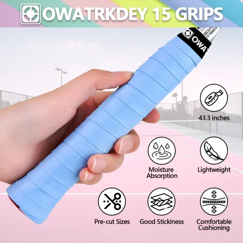 Miniatura 2 de Paquete de 15 Cintas de Agarre para Raqueta de Tenis, Cinta de Agarre de Raqueta de Tenis de PU Precortada Antideslizante con Sensación Seca, Multi