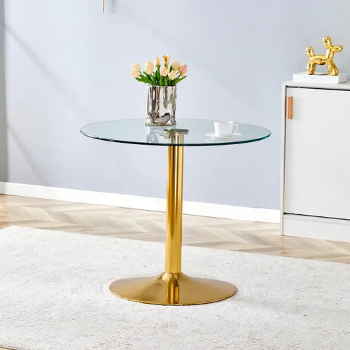 Miniatura 8 de gopop Mesa de comedor de vidrio de 35 pulgadas, mesa de cocina redonda con vidrio templado de 0.3 pulgadas y patas de metal cromado dorado, fácil