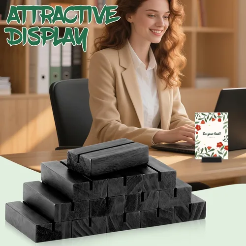 Miniatura 5 de 15 soportes de madera para números de mesa, soportes de madera para tarjetas, soporte para fotos, soportes acrílicos para ceremonia, fiesta de Negro