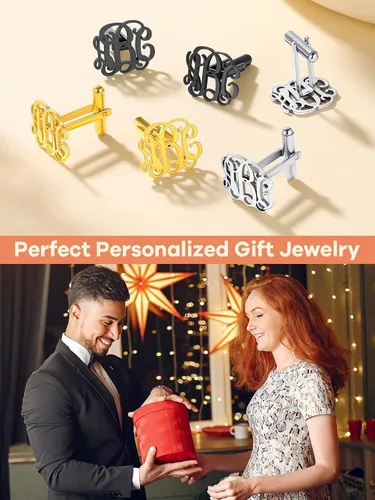 Miniatura 4 de Supcare Gemelos para hombre, gemelos personalizados para fotosiniciales para hombres, papá, padre, novio, marido, joyería de boda