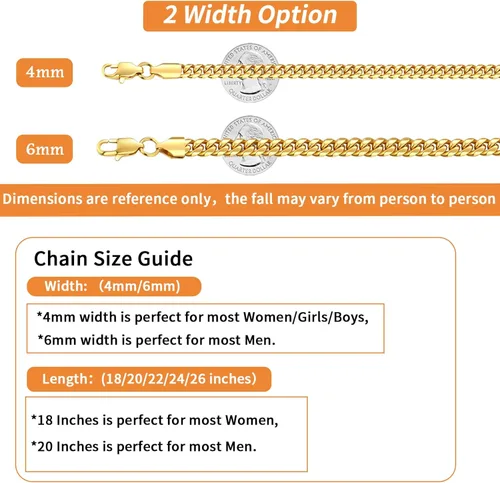 Miniatura 4 de Jewlpire Silver Chain Gold Chain for Men Women Boys - Diamond Cut Miami Mens Cuban Link Chain Necklace 4mm6mm Mens Chain 18K Gold Plated316L