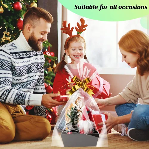 Miniatura 5 de Fainne 74 cestas vacías a granel para regalos, cesta de regalo vacía a granel, incluye 20 bandejas de cartón kraft con asas, 30 bolsas, 24 lazos