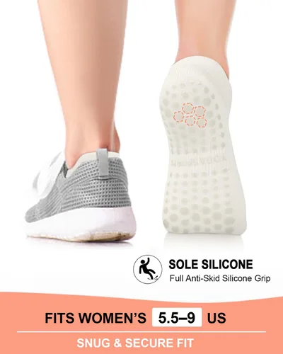 Miniatura 6 de Aoliks - 6 pares de calcetines antideslizantes de pilates para mujer, calcetines atléticos de yoga para barre ballet descalzo entrenamiento hospital