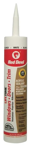 Red Devil 0856PR12 Sellador avanzado de silicona para ventana, puerta y moldura de por vida, 10.1 onzas, blanco, caja de 12
