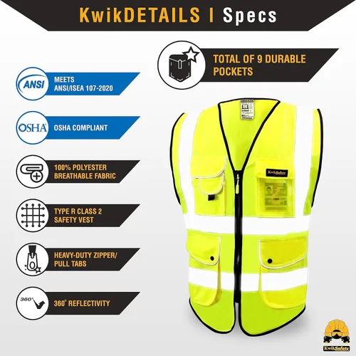 Miniatura 5 de KwikSafety - Charlotte, NC - Chaleco de seguridad superior [9 bolsillos únicos y ribete reflectante de bolsillo] Clase 2 ANSI probado OSHA