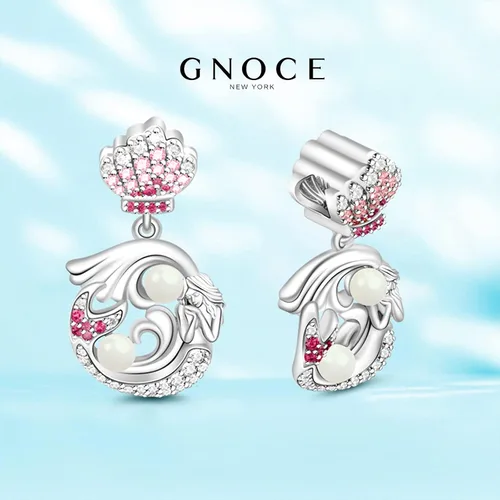 Miniatura 3 de GNOCE Dije de plata de ley 925 con diseño de sirena y perlas de oro rosa con circonitas cúbicas para pulseracollar, regalo para mujer (2 plata)