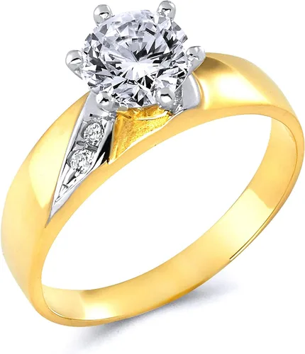 Miniatura 2 de Juego de 2 anillos de compromiso y alianza de boda en dos tonos de oro de 14 quilates