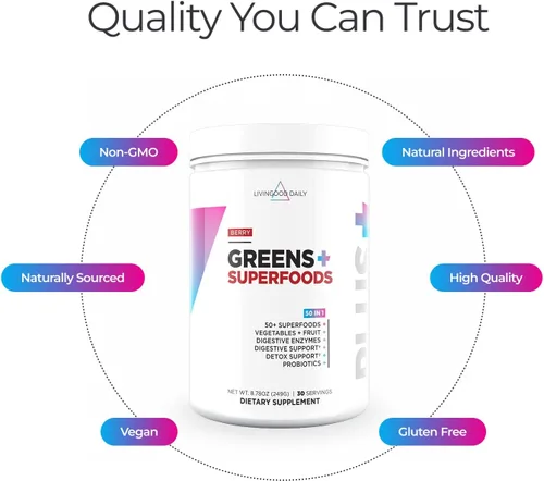 Miniatura 4 de Livingood Daily Verdes y superalimentos en polvo, súper verdes para la salud intestinal, jugo verde en polvo con espirulina, clorella y enzimas