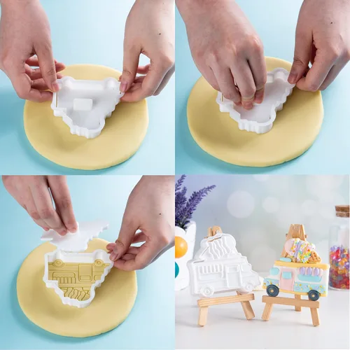 Miniatura 6 de Cortadores de galletas de helado con sello 3D PLA para decoración de pasteles de cocina, carrito, formas de paletas para niños, 3.5 pulgadas, sellos