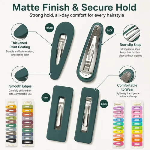 Miniatura 5 de Pasadores pequeños mate para mujeres y niñas, B.PHNE clip de cabello con cierre de 2.1 pulgadas para cabello grueso o fino, lindos colores neutros