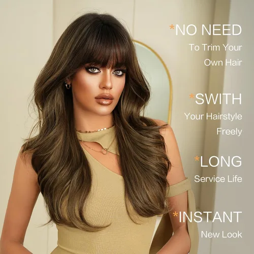 Miniatura 3 de 7JHH WIGS Pelucas de 24 pulgadas de largo, ondulado, color castaño oscuro, rubio, con raíces oscuras, rizado, afro, grande, flexible, esponjoso
