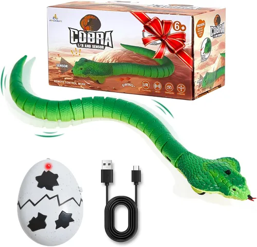 Serpientes de control remoto realistas para bromas RC, serpiente cobra recargable con detección inteligente para gatos con controlador infrarrojo,
