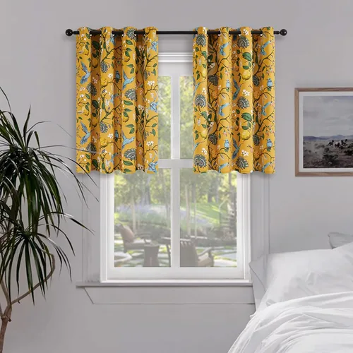 Miniatura 14 de Topfinel Cortinas beige para cocina, 36 pulgadas de largo, diseño botánico floral, colibrí, con ojales, oscurecimiento de habitación, media ventana