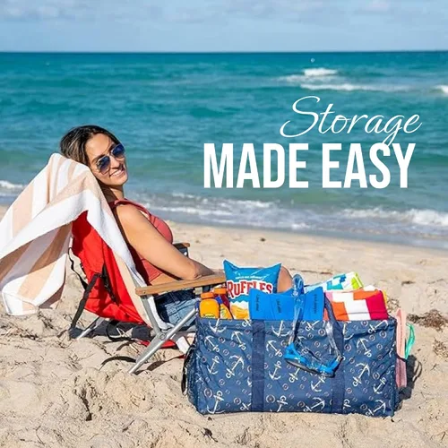 Miniatura 2 de Bolsa de utilidad extragrande Lucazzi - Cesta de lona rectangular plegable reutilizable con marco de alambre con dos bolsillos exteriores
