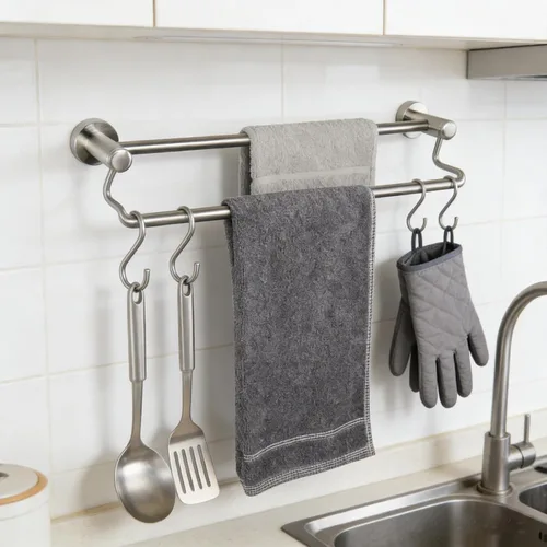 Miniatura 2 de TocTen Barra Doble para Toallas de Baño - Toallero de Acero Inoxidable SUS304 Reforzado para Baño, Accesorios de Baño Barra Doble para Toallas