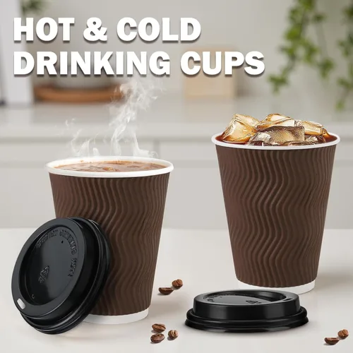 Miniatura 6 de Paquete de 100 tazas de café desechables de 8 onzas con tapas, tazas de café calientes aisladas para bebidas calientes y frías