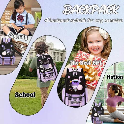 Miniatura 7 de Roffatide Mochila de anime impresa de negocios casual para computadora portátil, mochila para viajes, senderismo, mochila de 17 pulgadas A