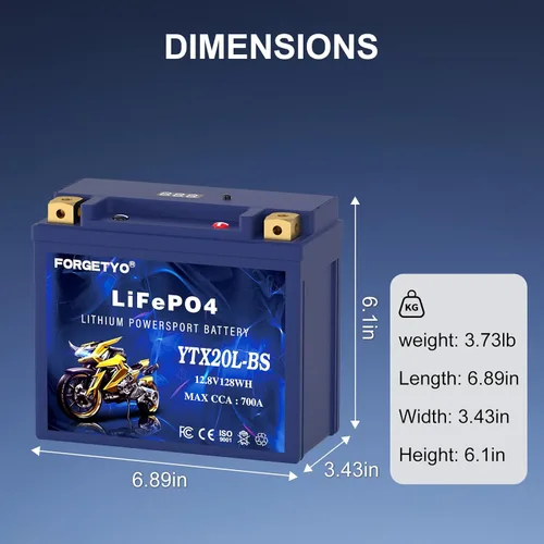 Miniatura 6 de Litio YTX20L-BS, batería de motocicleta LiFePO4 de 700A, 12V 10AH para ATV, UTV, moto de agua, vehículo de 4 ruedas, moto de nieve, embarcación