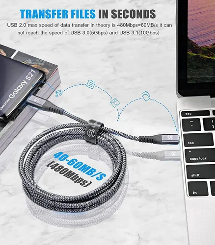 Miniatura 4 de sweguard Cable USB tipo C de 3.1A de carga rápida [2 unidades, 10 pies + 6.6 pies], cargador USB-A a USB-C, cable trenzado de nailon para Samsung