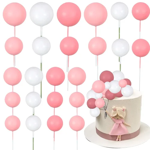 Miniatura 32 de Gyufise 30 Piezas Bolas Topper para Pastel DIY Insertables para Pastel Palillos de Bolas para Pastel Topper para Cupcakes para Fiesta de Cumpleaños