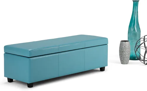 Miniatura 3 de Otomana rectangular de almacenamiento de cuero sintético Simpli Home Avalon., Poliuretano, Azul