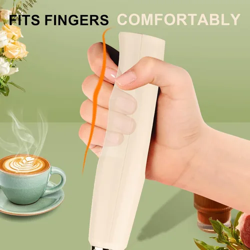 Miniatura 5 de YUSWKO Varita espumadora de leche de mano beige con soporte para café, batidor eléctrico recargable con 3 cabezales, 3 velocidades, mezclador de Oro