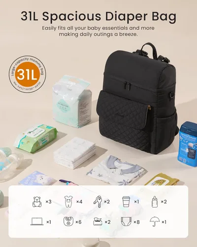 Miniatura 4 de LOVEVOOK Mochila para pañales, bolsa de bebé 3 en 1 con cambiador y correas desmontables, mochila grande para pañales para mamá papá con hebillas