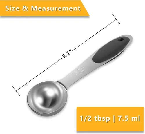 Miniatura 2 de LEIFENY Cuchara dosificadora individual de acero inoxidable, 2 unidades de 1/2 cucharada (1.5 cucharaditas, 1/4 oz, 0.3 fl oz) con agarre