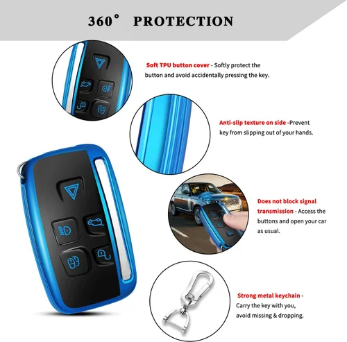 Miniatura 4 de QBUC Funda para llavero LAND ROVER con llavero para Range Rover Evoque Sport Velar Land Rover Discovery Jaguar F-Pace F-Type XE XEL XF XFL XJ Azul