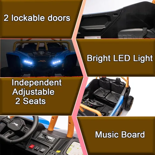 Miniatura 5 de 2026 XXXL 24V 4WD 2 plazas UTV todoterreno 4x4 a batería eléctrico de juguete con control remoto para niños y niñas, UTV 4 ruedas con música, Azul