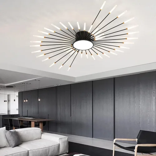 Miniatura 9 de Lámpara de techo LED regulable de 32 pulgadas, 12 luces de techo, lámpara de techo empotrada, iluminación de interior dorada para sala de estar, 12