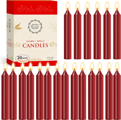 Raajsee Paquete de 20 mini velas cónicas sin perfume, rojas | 5 pulgadas (alto) velas para cena | sin humo y sin goteo | cera de parafina con mechas