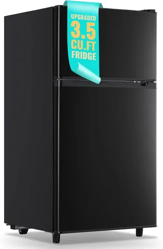 WANAI Refrigerador pequeño con congelador de 3.5 pies cúbicos, mini refrigerador con congelador en la parte superior, doble puerta, pequeño Negro