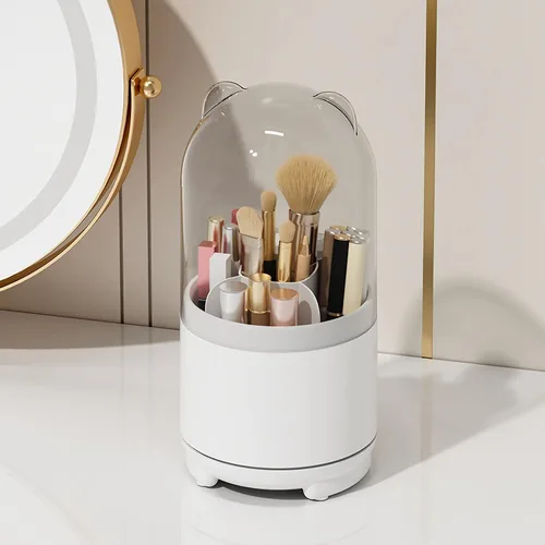 Miniatura 10 de Organizador de brochas de maquillaje con tapa, organizador giratorio a prueba de polvo para brochas de maquillaje con cubierta acrílica transparente
