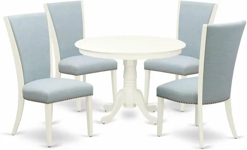 Miniatura 13 de East West Furniture HLVE3-LWH-15 - Juego de mesa y sillas de cocina de 3 piezas contiene una mesa redonda de comedor con pedestal y 2 sillas Parson