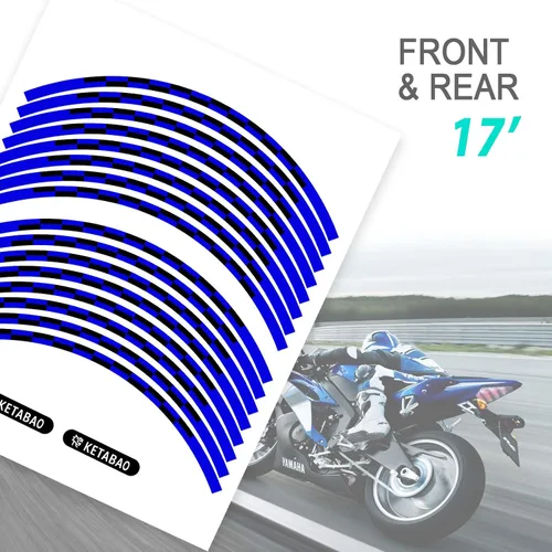 Miniatura 4 de KETABAO Calcomanías adhesivas para llantas de 17 pulgadas C02 compatibles con YZF R6 R1 MT 03 125 09 07 10 TRACER 700 FZ25 (azul)