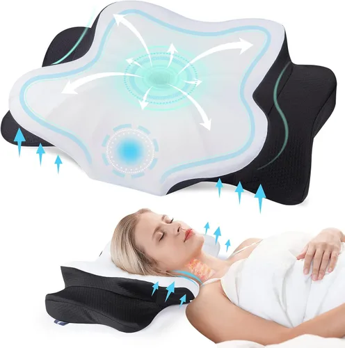 DONAMA - Almohada cervical ortopédica para alivio de dolor del cuello, espuma viscoelástica contorneada, soporte ergonómico para dormir de lado,