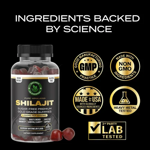 Miniatura 3 de Gomitas Shilajit orgánicas para hombres y mujeres, suplemento sin azúcar con ácido fúlvico y más de 85 oligominerales, veganas, sin OMG, sabor