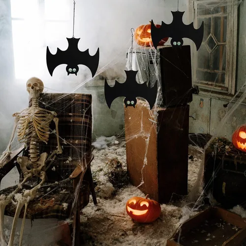 Miniatura 7 de Manortang - Murciélagos colgantes de Halloween con ojos brillantes, 3 piezas, decoración espeluznante y elegante para diversión de Halloween