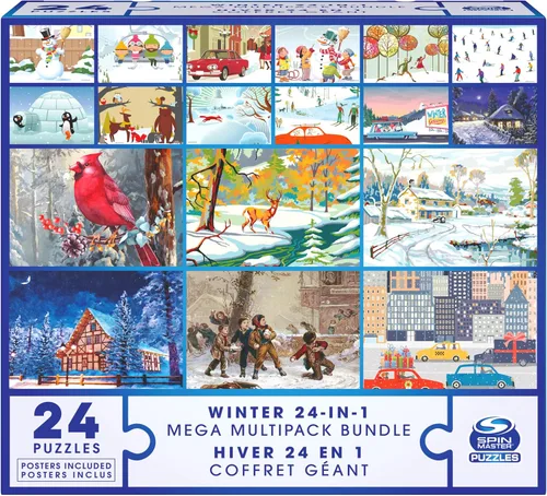 Paquete de rompecabezas de 24 piezas, paisaje de ilustración de nieve de invierno navideño, 1000, 500, 300, 100, 48, 24 piezas, para niños y adultos