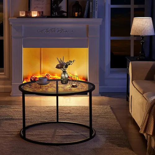 Miniatura 7 de SAYGOER Mesa de centro redonda de cristal para espacios pequeños, mesa central simple y moderna para sala de estar, oficina en casa, mesa auxiliar