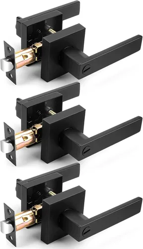 Miniatura 93 de Probrico Paquete de 4 manijas de puerta simuladas en negro mate, manijas interiores que no giran, manijas reversibles resistentes para interiores