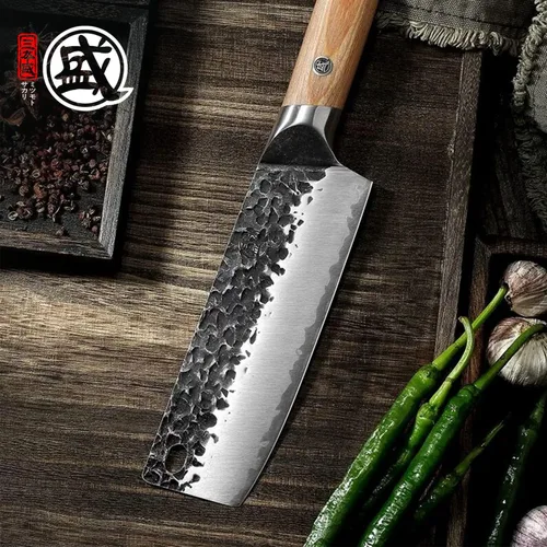 Miniatura 7 de MITSUMOTO SAKARI Cuchillo japonés Nakiri de 7 pulgadas, acero SKD-11 Wide 2mm Nakiri blade for vegetable push cuts, 3-layer SKD-11 steel, textured