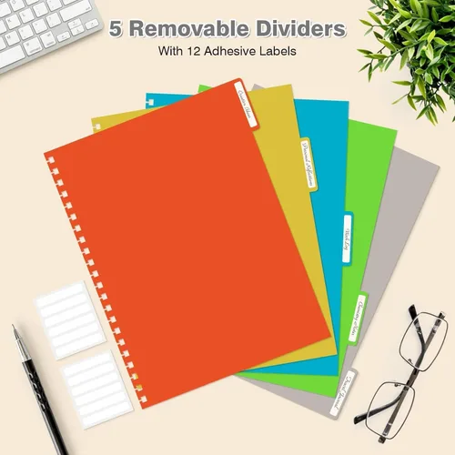 Miniatura 3 de Cuaderno de Espiral 8.5" x 11", Cuadernos de 5 Materias con Rayas Universitarias con Divisores Removibles, 300 Páginas 100GSM Diario de Escritura