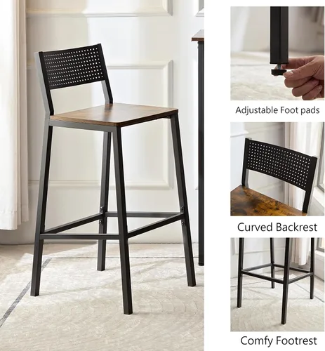 Miniatura 3 de LUCKHAO Juego de mesa de comedor de 3 piezas industrial para 2, mesa de comedor de altura de encimera de cocina con base de mesa ajustable