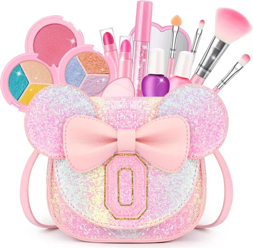 Miniatura 39 de Kit de maquillaje para niñas – Juego de maquillaje lavable real de 15 piezas – Cosmético no tóxico para niños pequeños con bolso de letras – Regalos